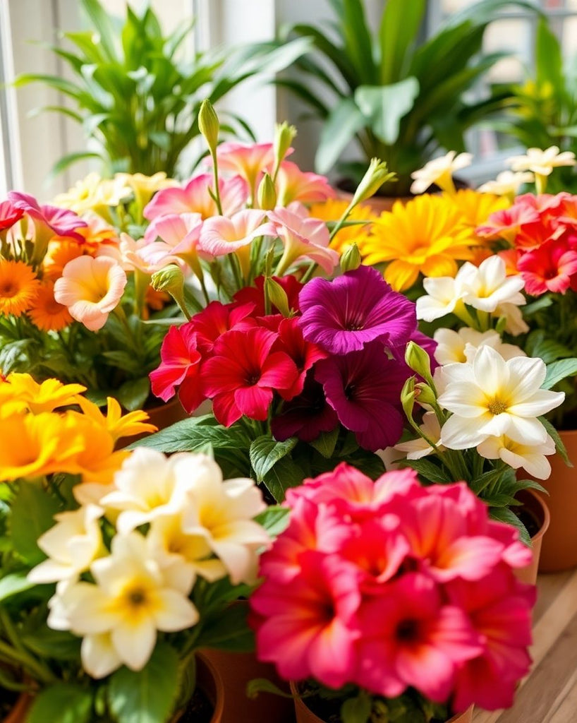 Vibrant indoor flowers in pots for apartment living.