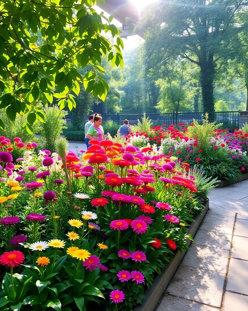 Colourful flowers and greenery in a Hong Kong garden.