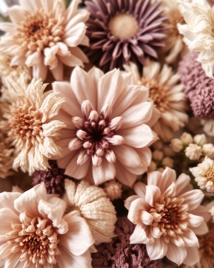 A close-up of an arrangement of dried flowers.