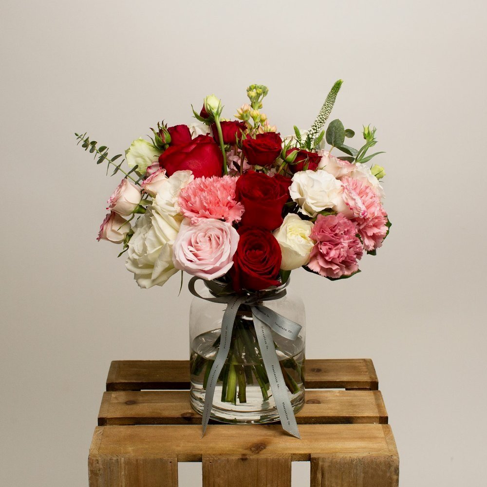 Blushing Romance Flower Bouquet With Vase